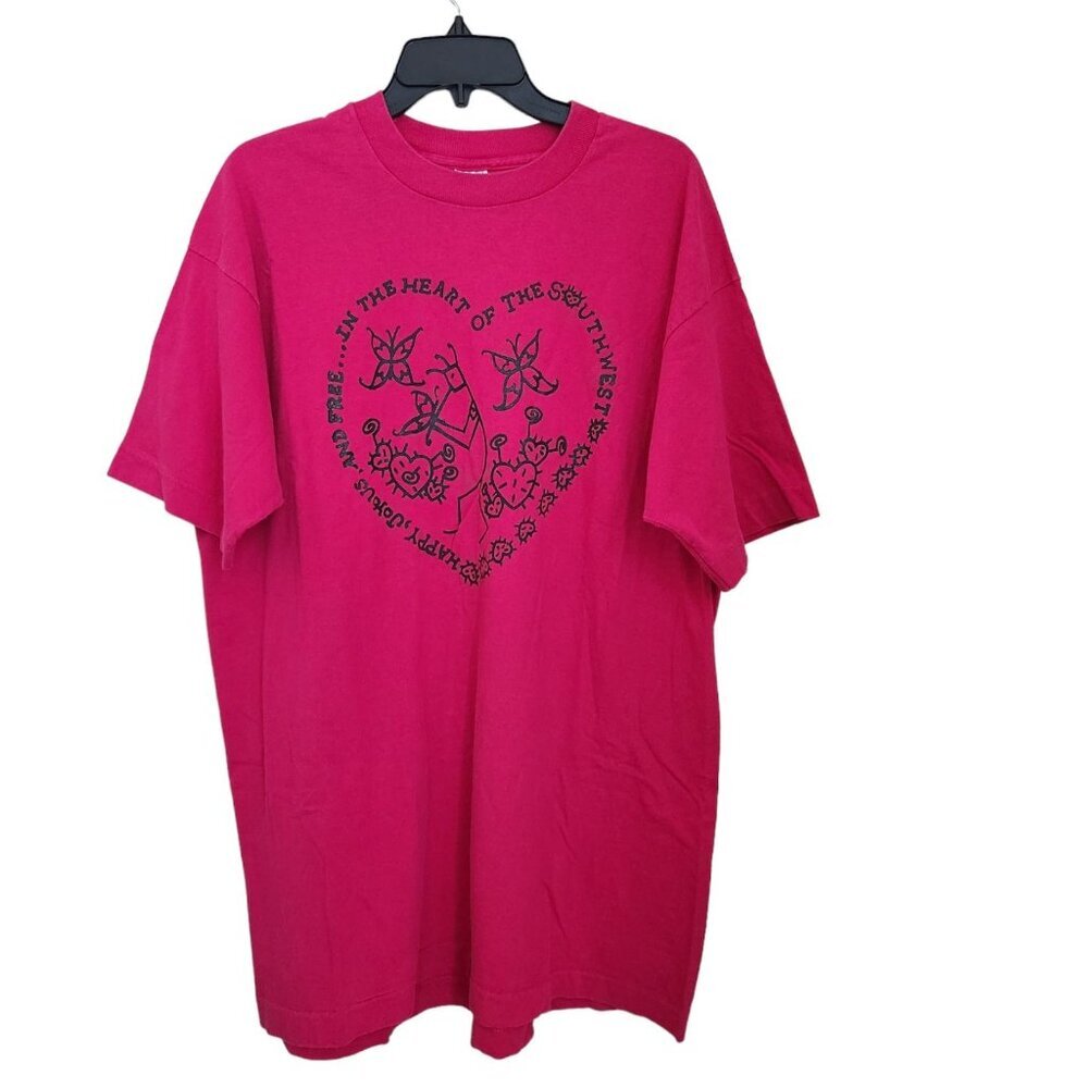 Vintage Fruit Of The Loom T-Shirt Adult XL Made in USA Single Stitch Magenta